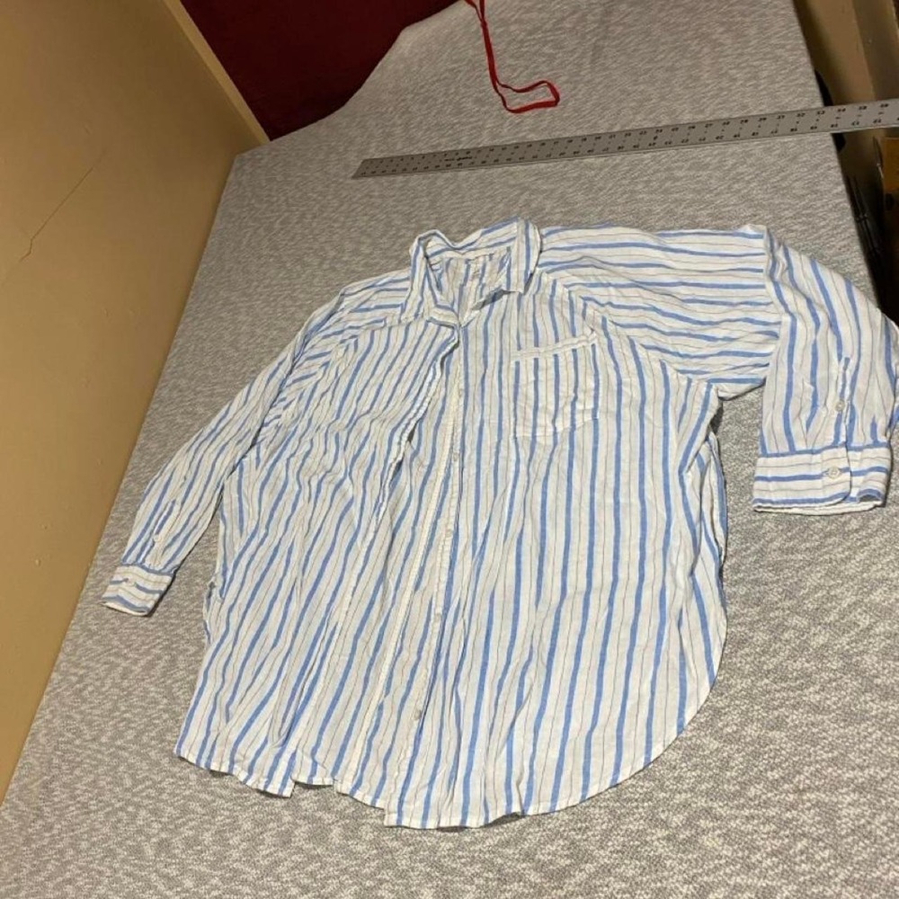 Earie Blue and white striped button-up long sleeves shirt women XXL. SKU-A714